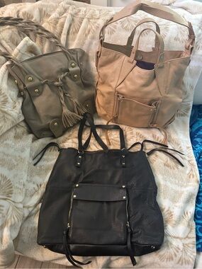 Kooba Black Leather Shoulder Tote with Front Pocket